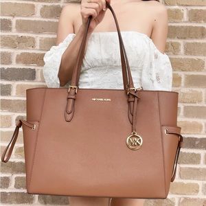 Michael Kors Brown Saffiano Leather Large Gilly Drawstring Voyager Tote - NWT!